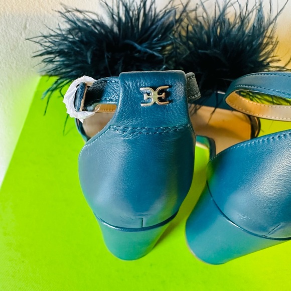 San Edelman yarofeather sandals heels women blue ankle strap New sz#6M - Picture 6 of 16